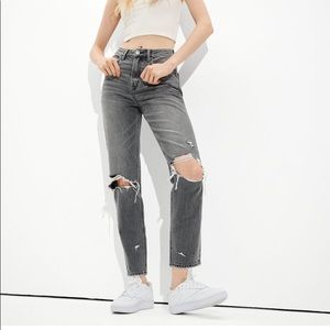 Black wash ripped AE high waist mom jean